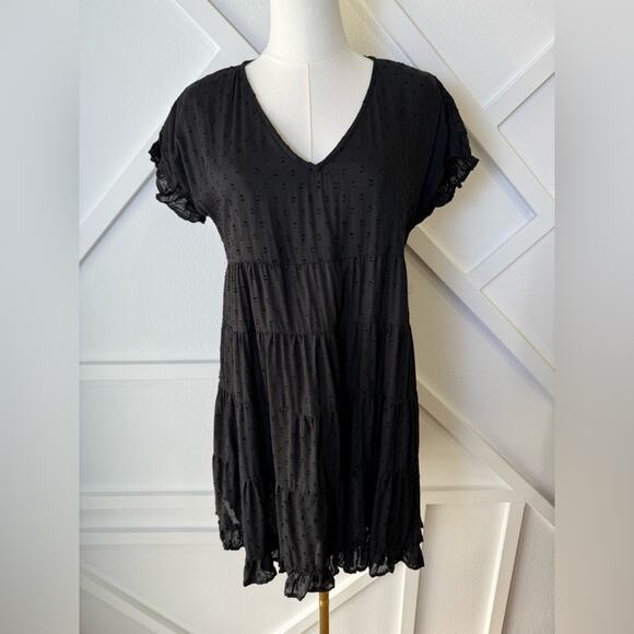 Angie Black Swiss Dot Tiered Mini Dress Size Medium - Picture 2 of 9